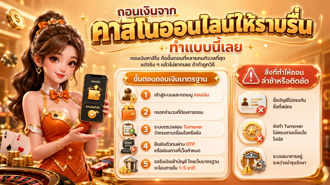 วิธีถอนเงินคาสิโนออนไลน์ให้ได้เงินจริงเข้าบัญชี