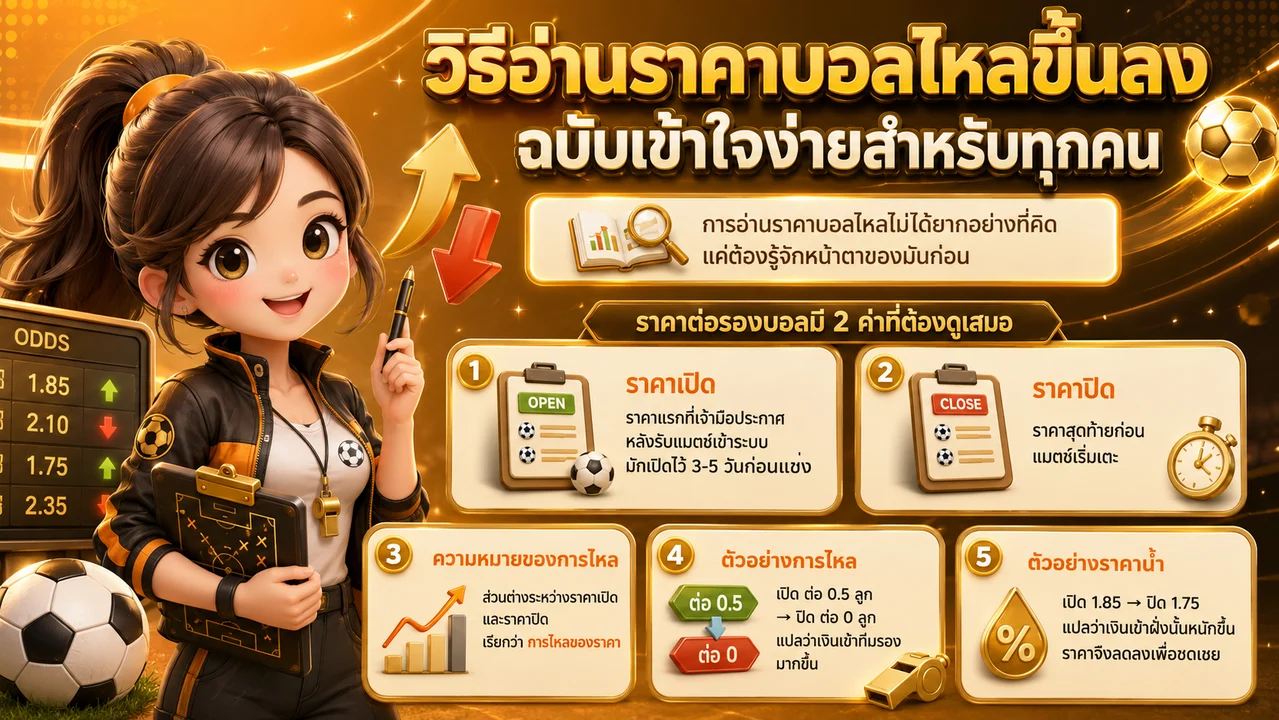 วิธีอ่านราคาบอลไหลขึ้นลง เปรียบเทียบราคาเปิดและราคาปิดแฮนดิแคปก่อนแมตช์เริ่ม