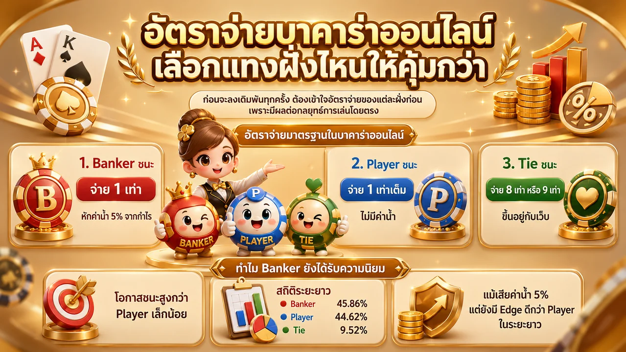 อัตราจ่ายบาคาร่าออนไลน์ฝั่ง Banker และ Player เปรียบเทียบชัดเจน