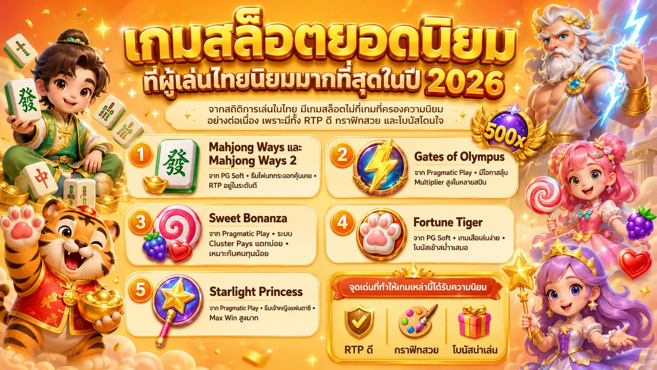 เกมสล็อตยอดนิยม ที่ผู้เล่นไทยเลือกเล่นมากที่สุดในปี 2026