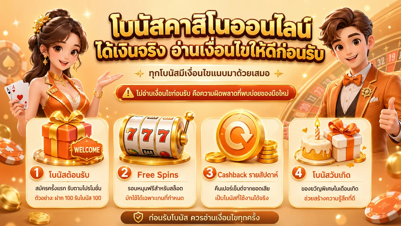 โบนัสเว็บคาสิโนออนไลน์ได้เงินจริง พร้อมเงื่อนไขที่ควรรู้