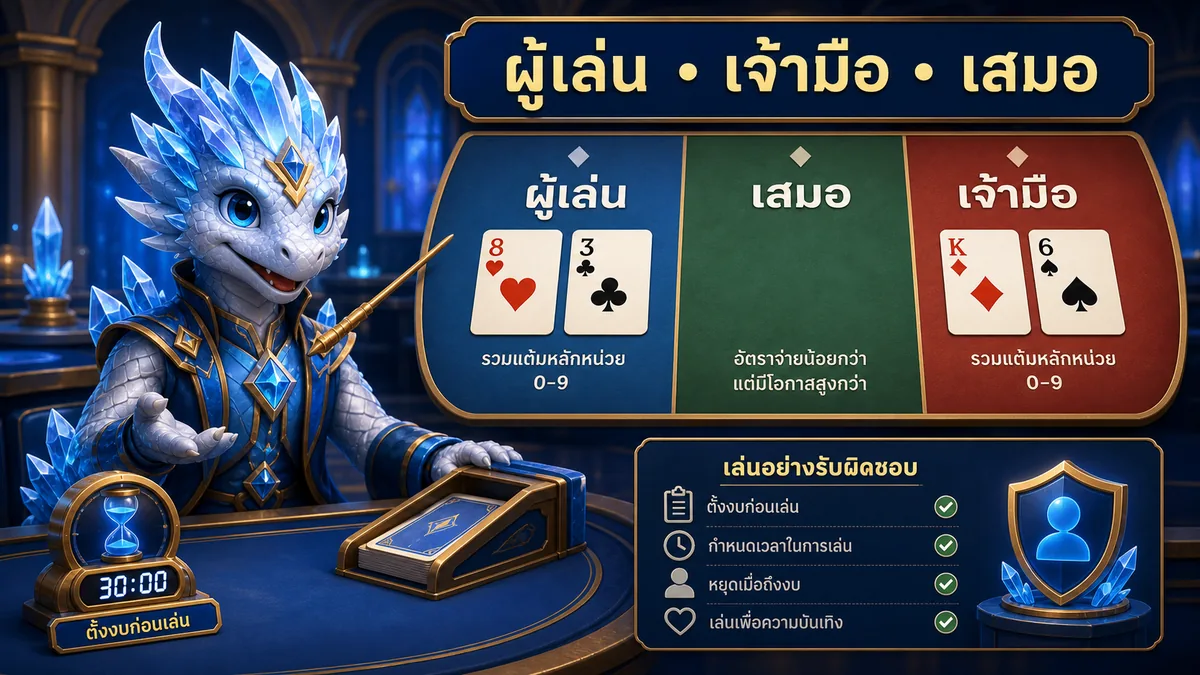 ดีลเลอร์มังกรคริสตัลอธิบายพื้นฐานบาคาร่าออนไลน์อย่างรับผิดชอบ