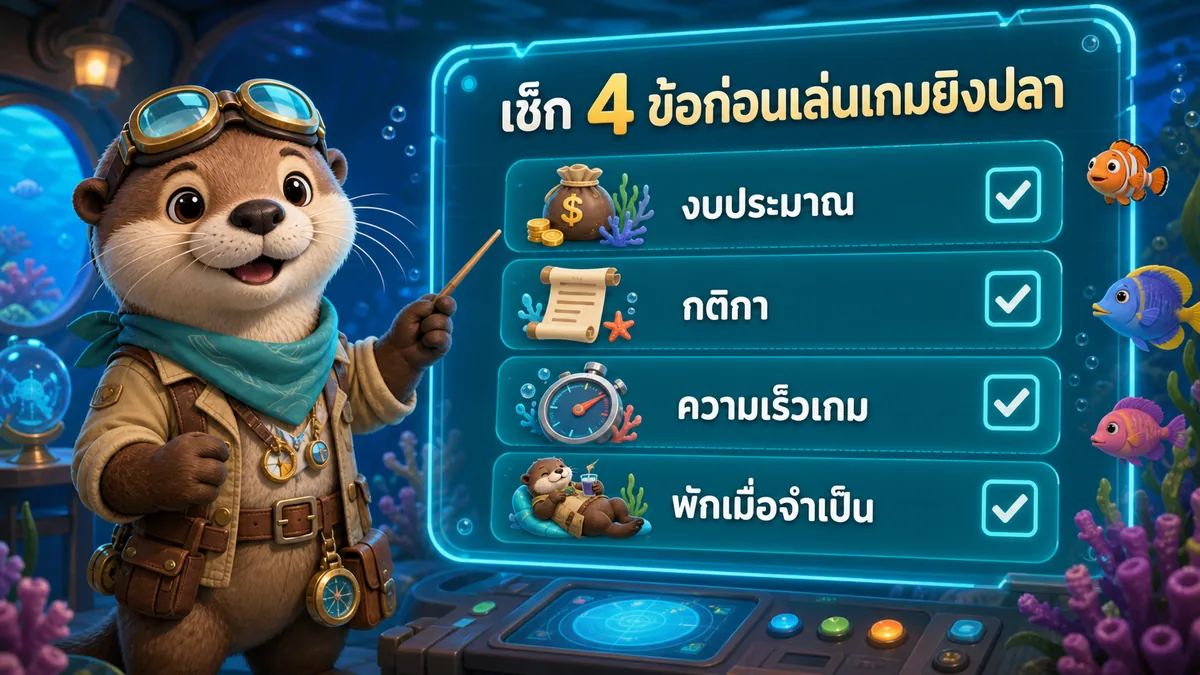 เช็กลิสต์ 4 ข้อก่อนเล่นเกมยิงปลา ได้แก่ งบประมาณ กติกา ความเร็วเกม และการพักเมื่อจำเป็น