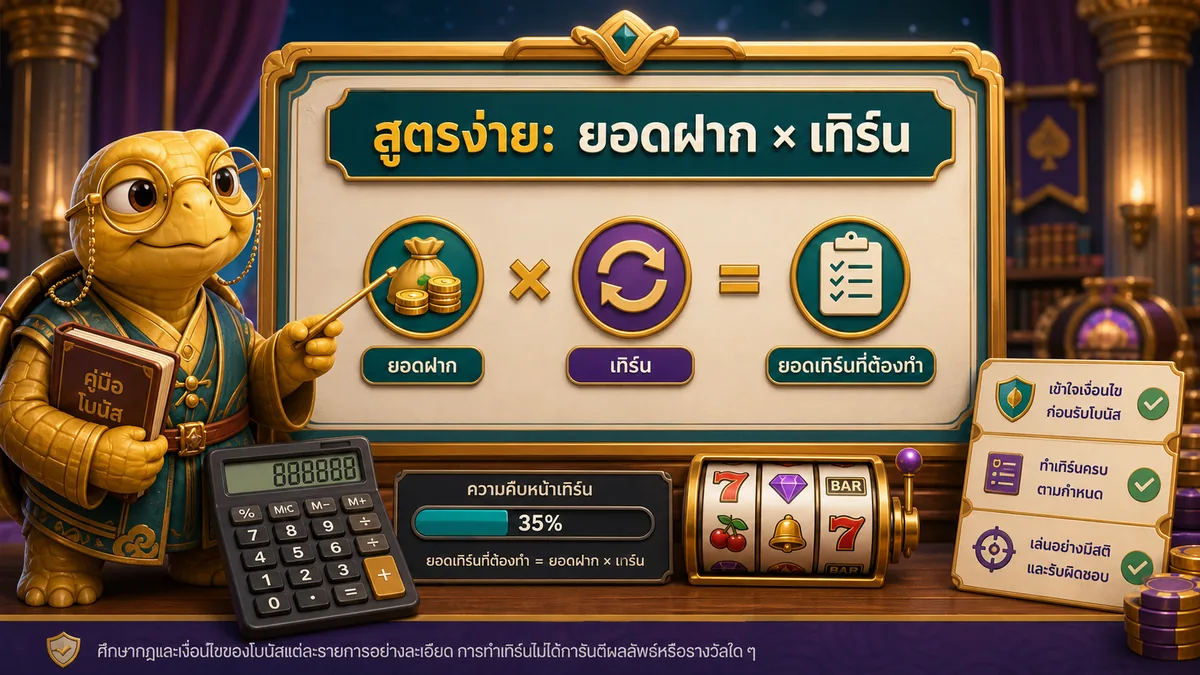 ภาพเต่านักบัญชีอธิบายสูตรยอดฝากคูณเทิร์นสำหรับคำนวณยอดเทิร์น